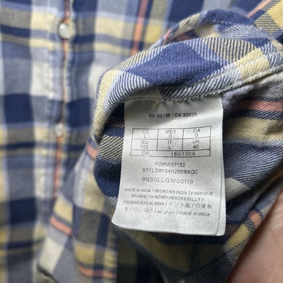 Guess Mens Flannel Button Down Slim Fit Coupe Serree Shirt Western Pearl Snap L - Picture 5 of 9